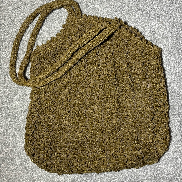 Handbags - Slouchy Brown Crochet Bag gold sparkle y2k trendy handbag iconic 2000’s purse